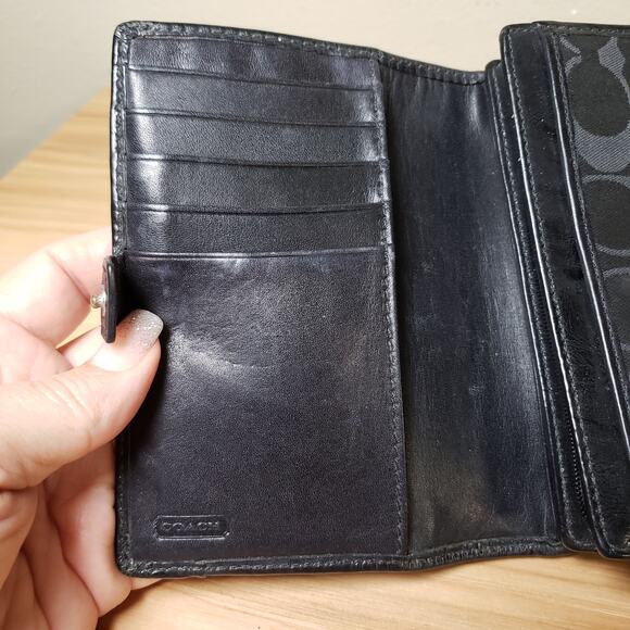 Coach Black Monogram Accordion Fold Wallet Retro Logo Multi Compartment Travel - Picture 5 of 6